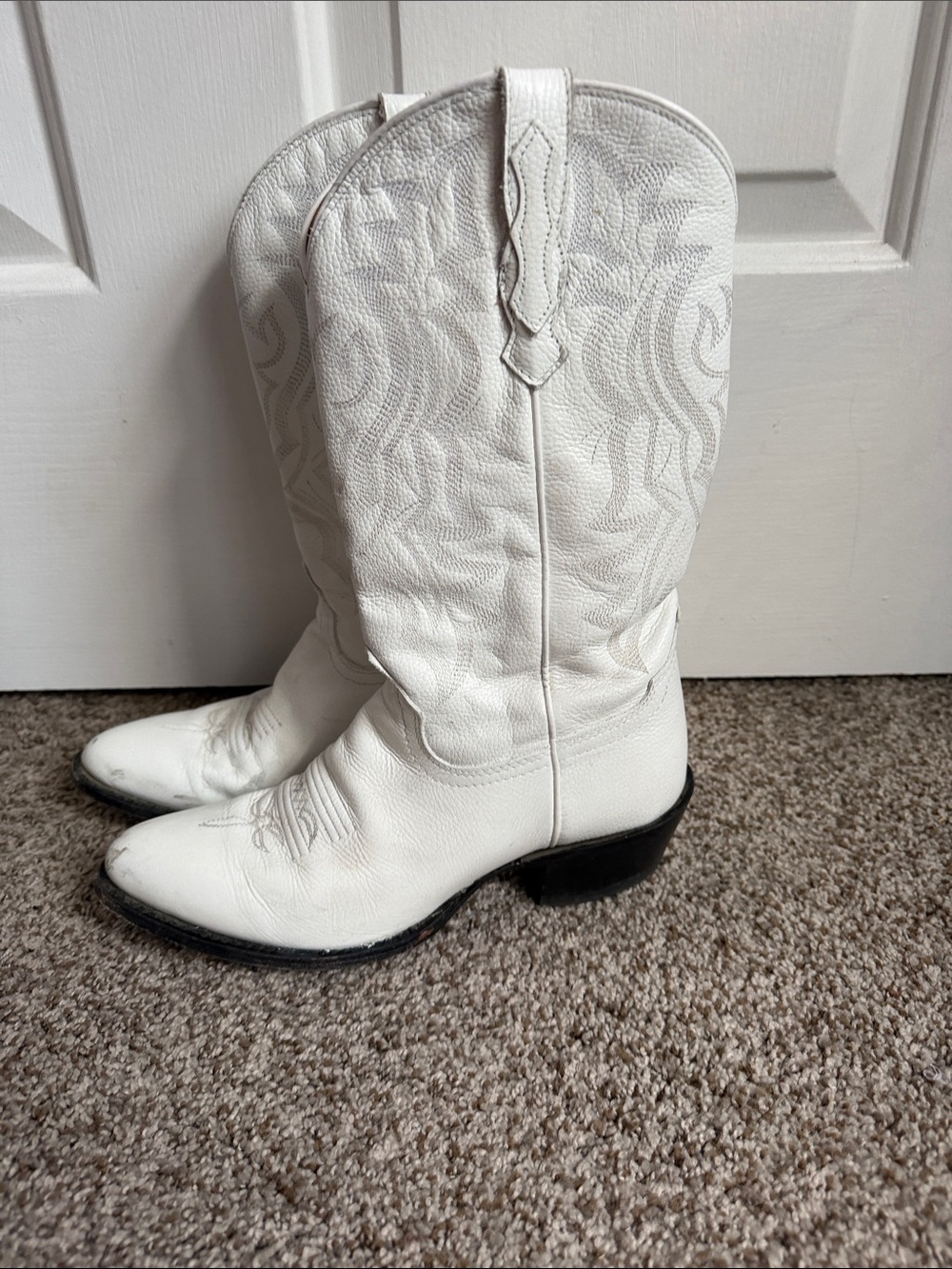 Shyanne White Leather Western Cowboy Boots -